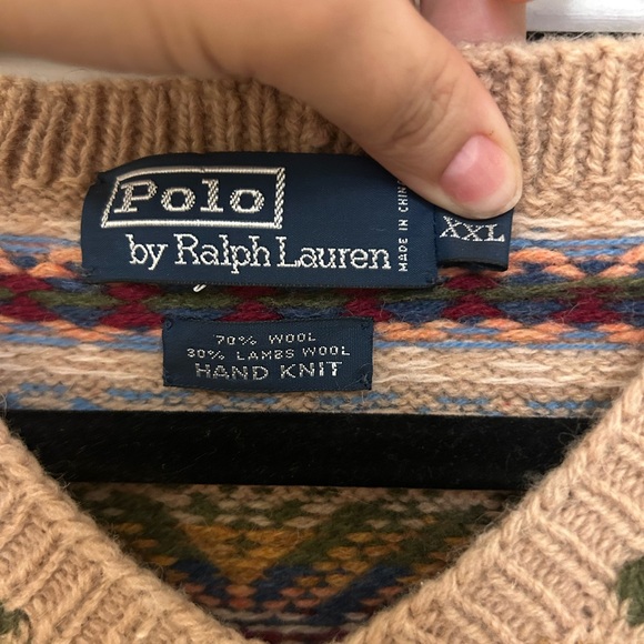 Fair Isle Ralph Lauren Men's Tan Sweater Vest - Picture 3 of 5